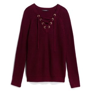 Lemon Tart Chunky Burgundy Lace-Up Sweater